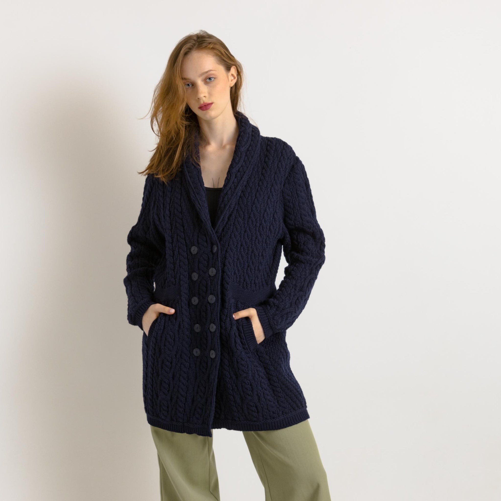 Vintage Oldschool Irish Wool Scandi Knitwear Handknitted Buttons Up Wool Sweater Cardigan/ Fisherman Aran Blue Cardigan