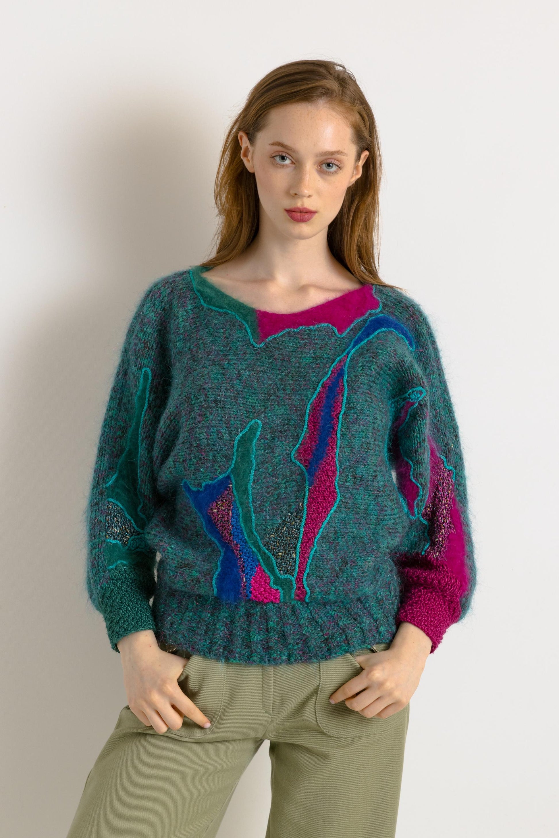 80s Vintage Fuzzy Knit Wool Relaxed Handknitted Mohair Sweater Jumper