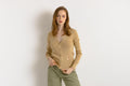 XS 60s Camel Beige University Office Knit Cardigan | Vintage Button Up Fitted Jacket