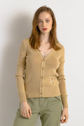 XS 60s Camel Beige University Office Knit Cardigan | Vintage Button Up Fitted Jacket