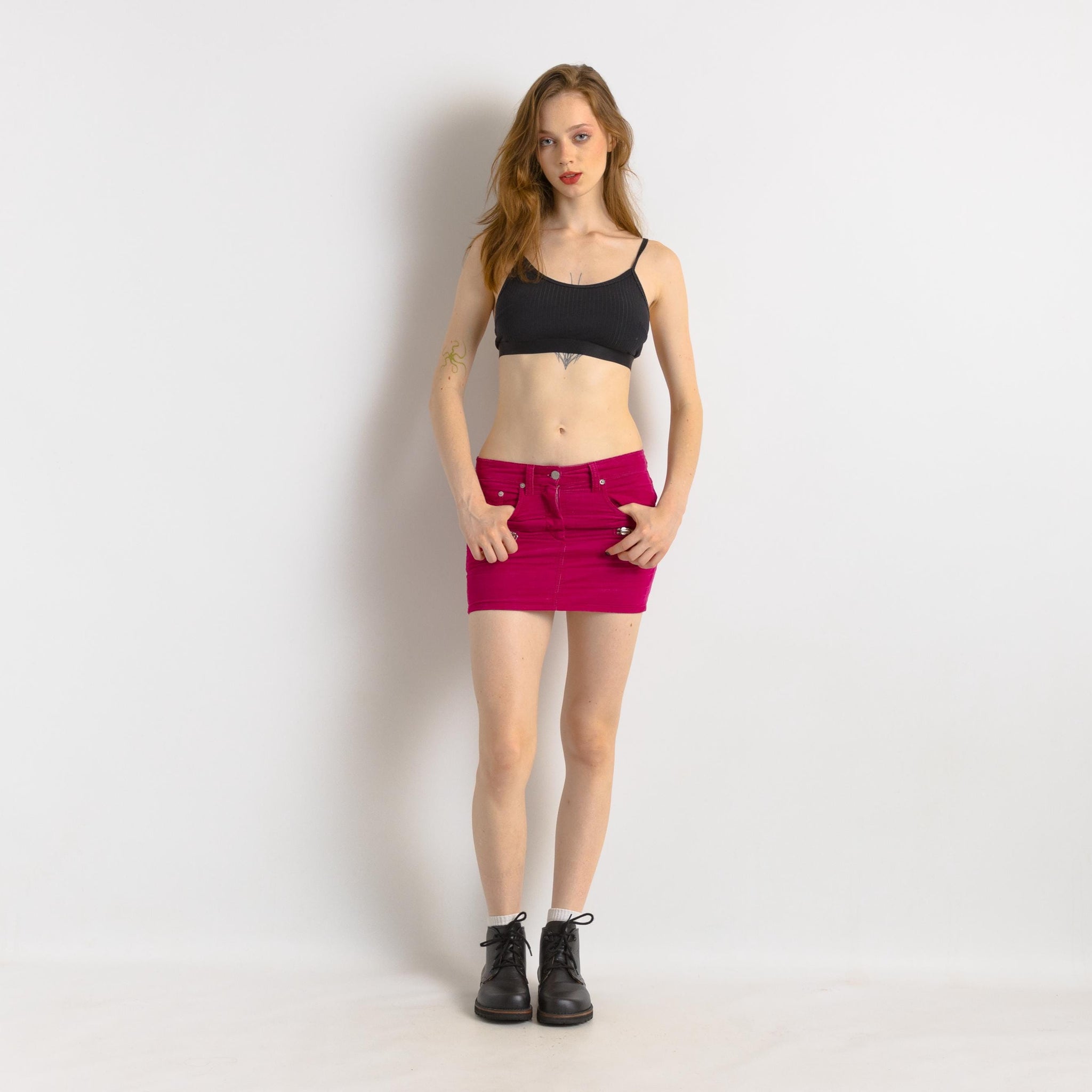 Y2K Women's ISABEL MARANT Mini Dark Pink Corduroy Skirt Pink Size 34