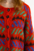 80s Vintage Mohair Handknitted Cozy Multicolor Wool Buttons Up Cardigan Jumper Top Sweater Size M/ Vintage Woman Wool Jumper