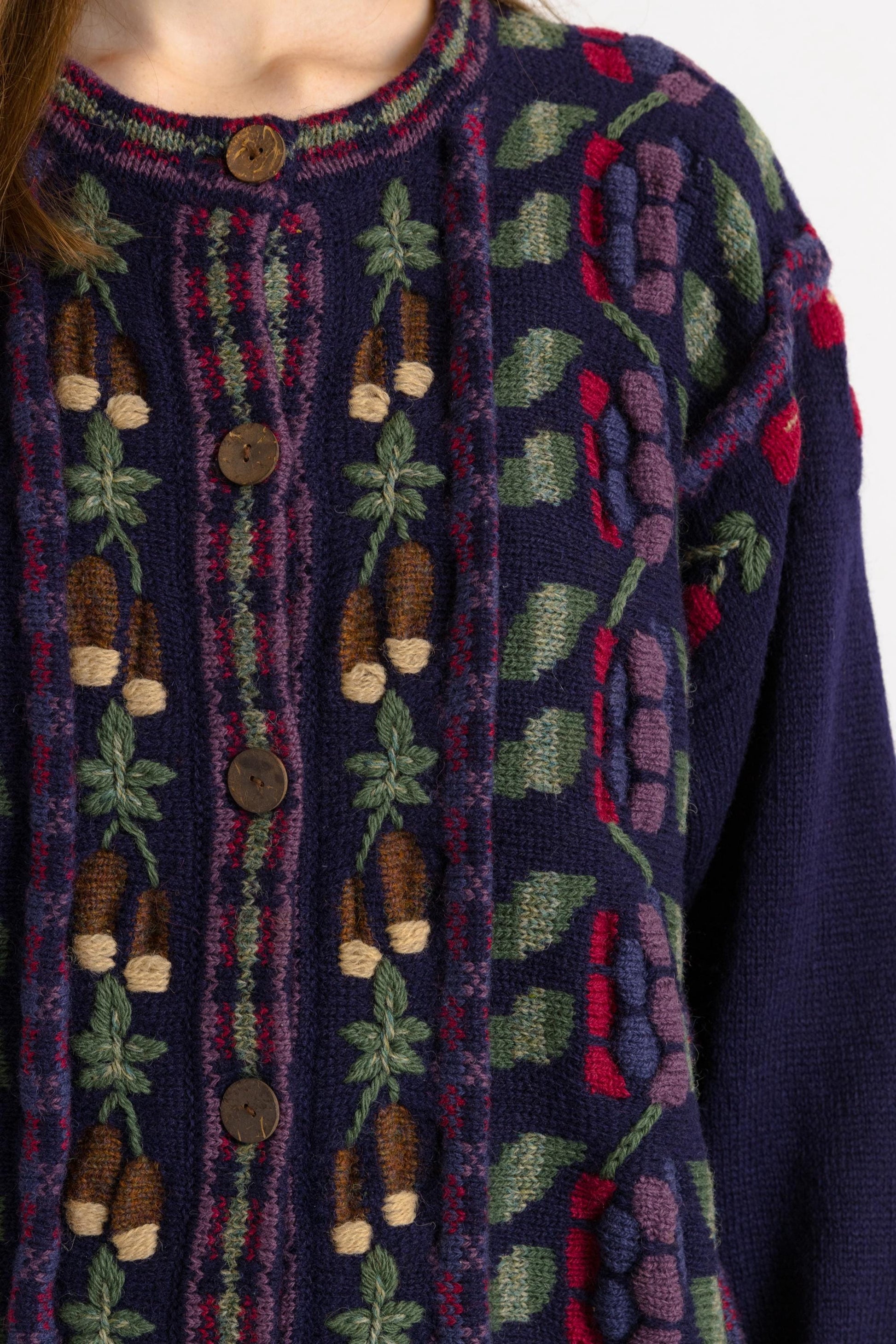 80s Vintage Tulchan Knitwear Abstract Ornament Wool Jumper Cardigan/ Vintage Woman Fair Isle Wool Sweater size Small