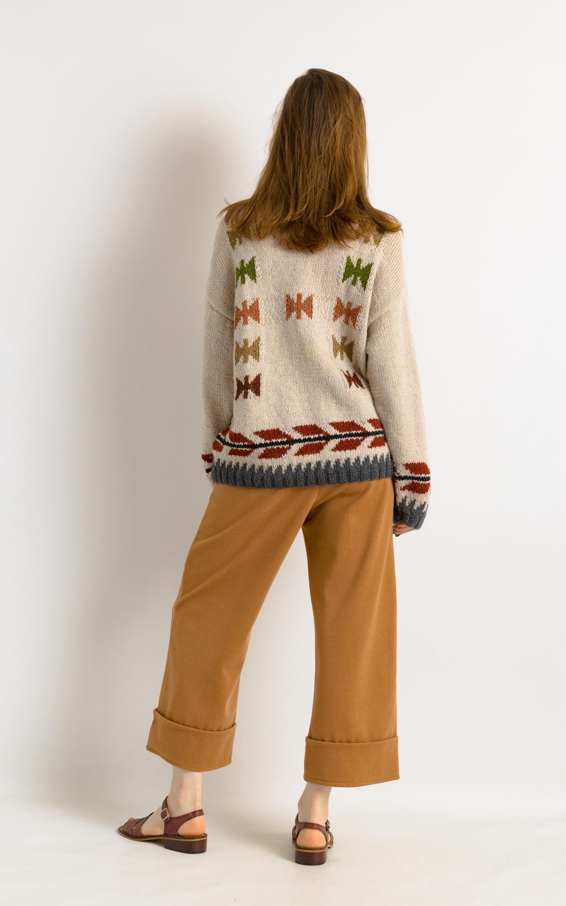 70s Vintage Knitted Abstract Pattern Knitwear Handknitted Abstract Ornament Wool Jumper Sweater