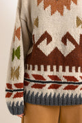 70s Vintage Knitted Abstract Pattern Knitwear Handknitted Abstract Ornament Wool Jumper Sweater