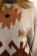 70s Vintage Knitted Abstract Pattern Knitwear Handknitted Abstract Ornament Wool Jumper Sweater