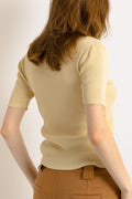 Vintage 90’s ribbed silk crew neck top | Light beige neutral top | woman beige silk blouse | Large top