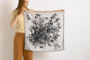 100% Silk Scarf Square Big Black Florals Silk Bandana Pure Silk Neck Hair Scarf Silk All Season Gift