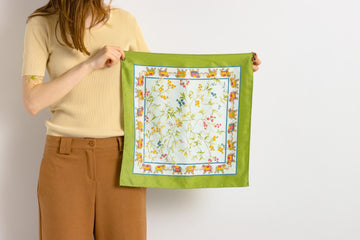 100% Silk Scarf Square Green Elephats Floral Silk Bandana Pure Silk Neck Hair Scarf Silk All Season Gift