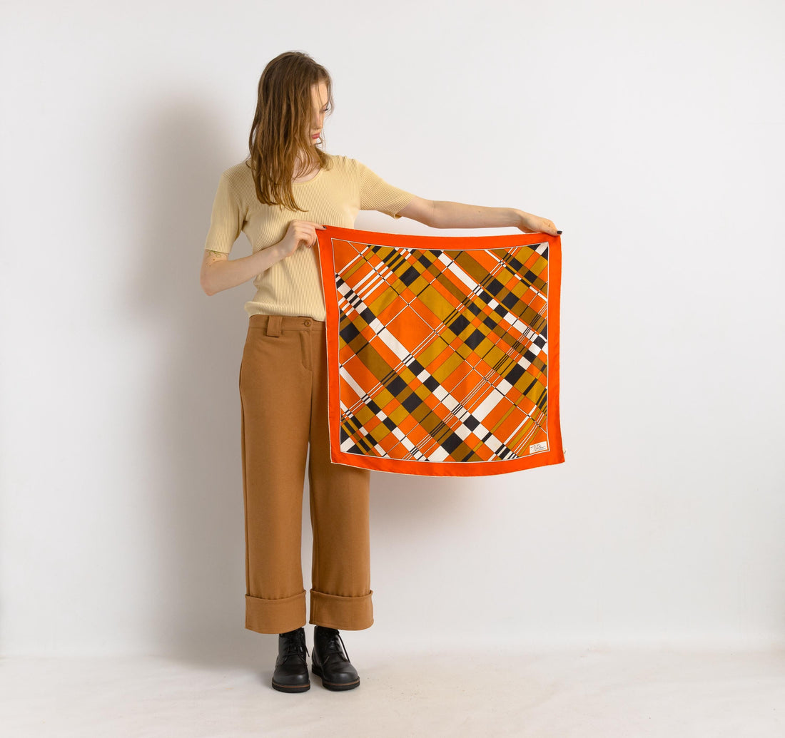 100% Silk Scarf Square Big Orange Abstract Pattern Silk Bandana Pure Silk Neck Hair Scarf Silk All Season Gift