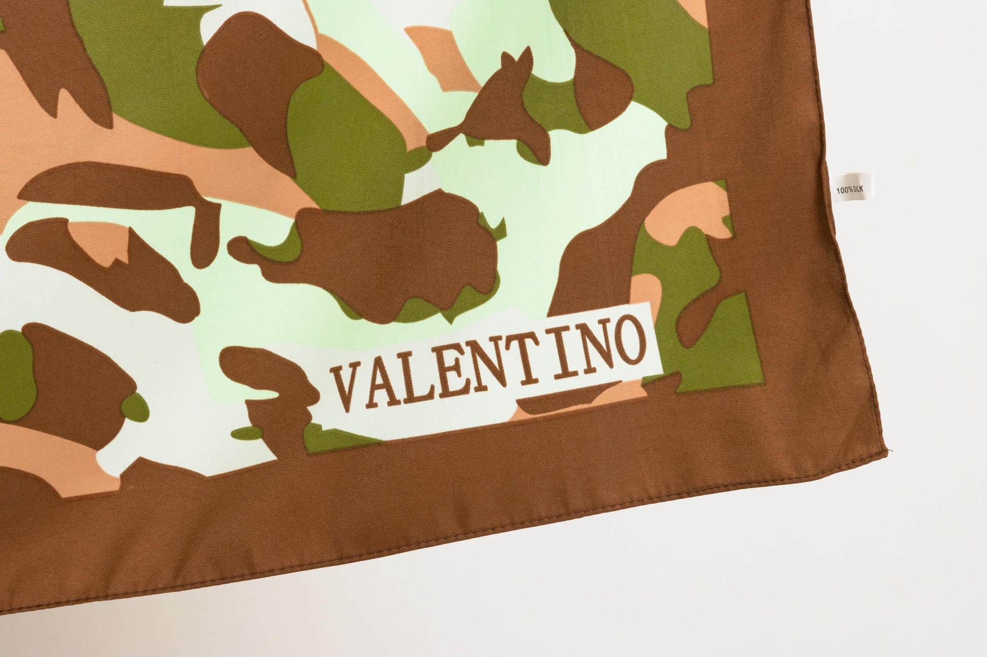 Valentino ITALY Abstract Pattern Brown Green Long Vintage Silk Scarf Wrap Shawl Rare Authentic