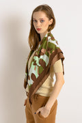 Valentino ITALY Abstract Pattern Brown Green Long Vintage Silk Scarf Wrap Shawl Rare Authentic