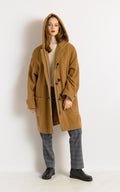 70s Vintage Vtg Rare Duster Wool Cashmere Blend Zip Buttons Up Long Sleeve Hoodie Beige Camel Coat 2534 Girlfriend Gift Present