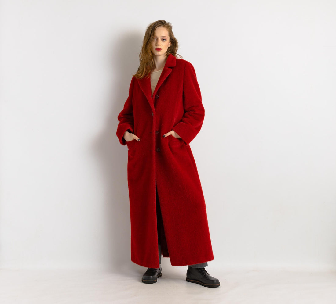 80s Women Red Woolmark Wool Coat women vintage 80s winter coat long trench coat outerwear maxi winter coat vintage clothing size Medium