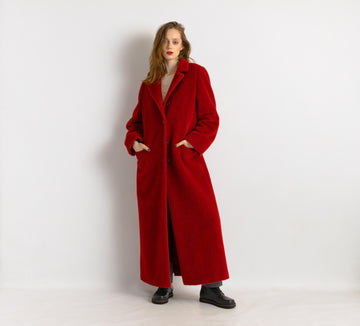 80s Women Red Woolmark Wool Coat women vintage 80s winter coat long trench coat outerwear maxi winter coat vintage clothing size Medium