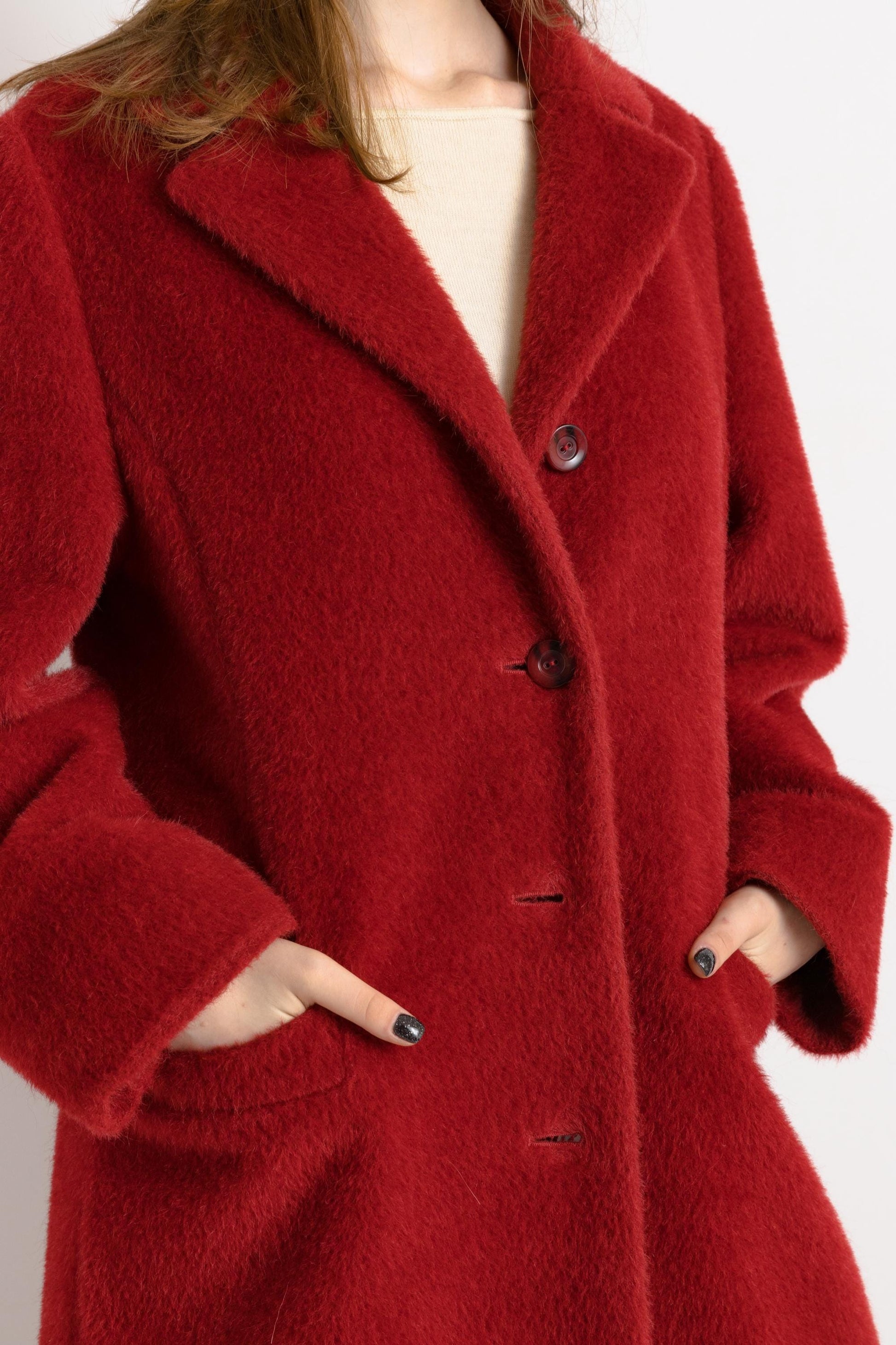 80s Women Red Woolmark Wool Coat women vintage 80s winter coat long trench coat outerwear maxi winter coat vintage clothing size Medium