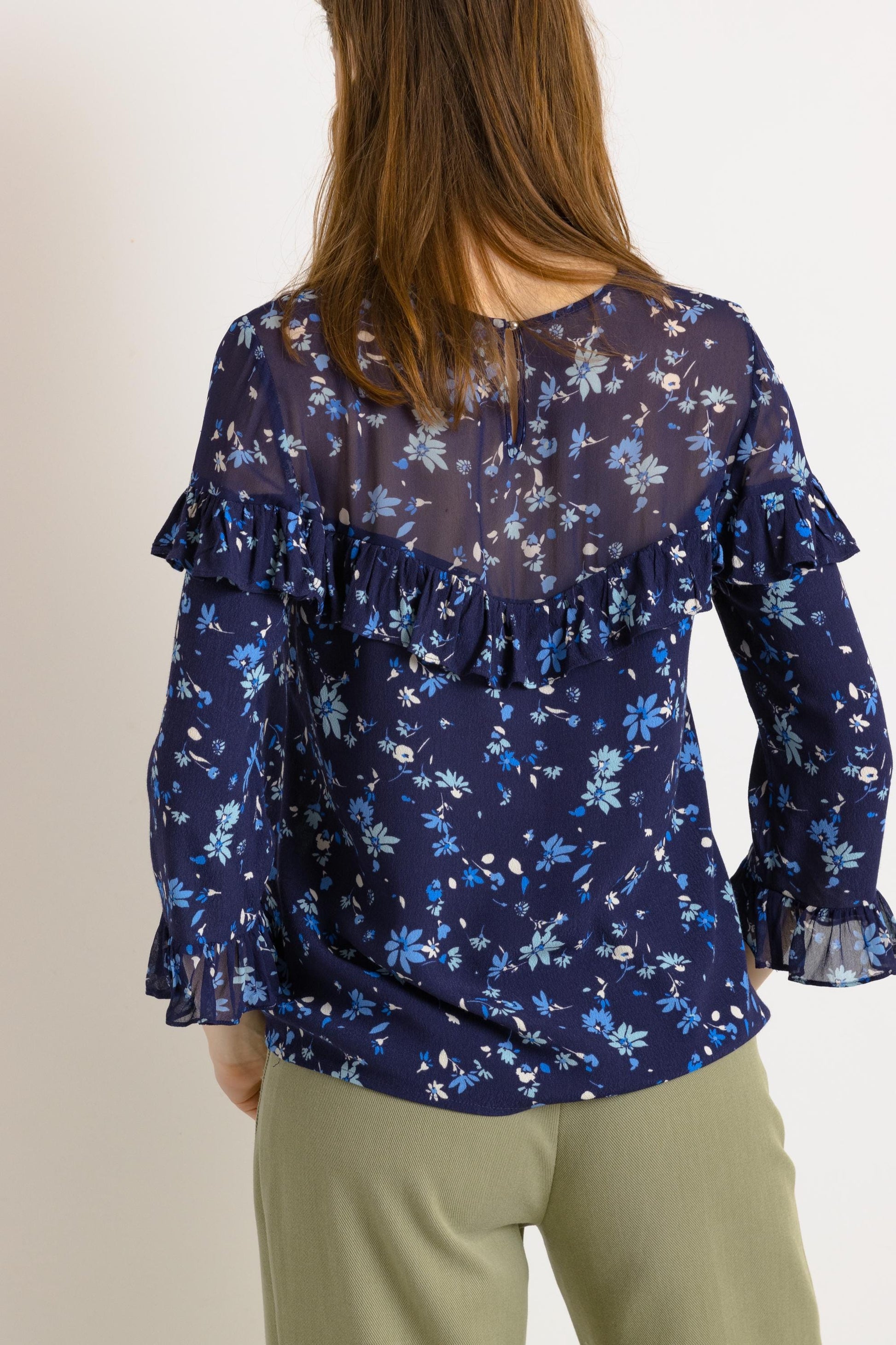 Preloved Woman Gorgeous CLAUDIE PIERLOT Blue Floral Pattern Print Blouse size 36 UK 8