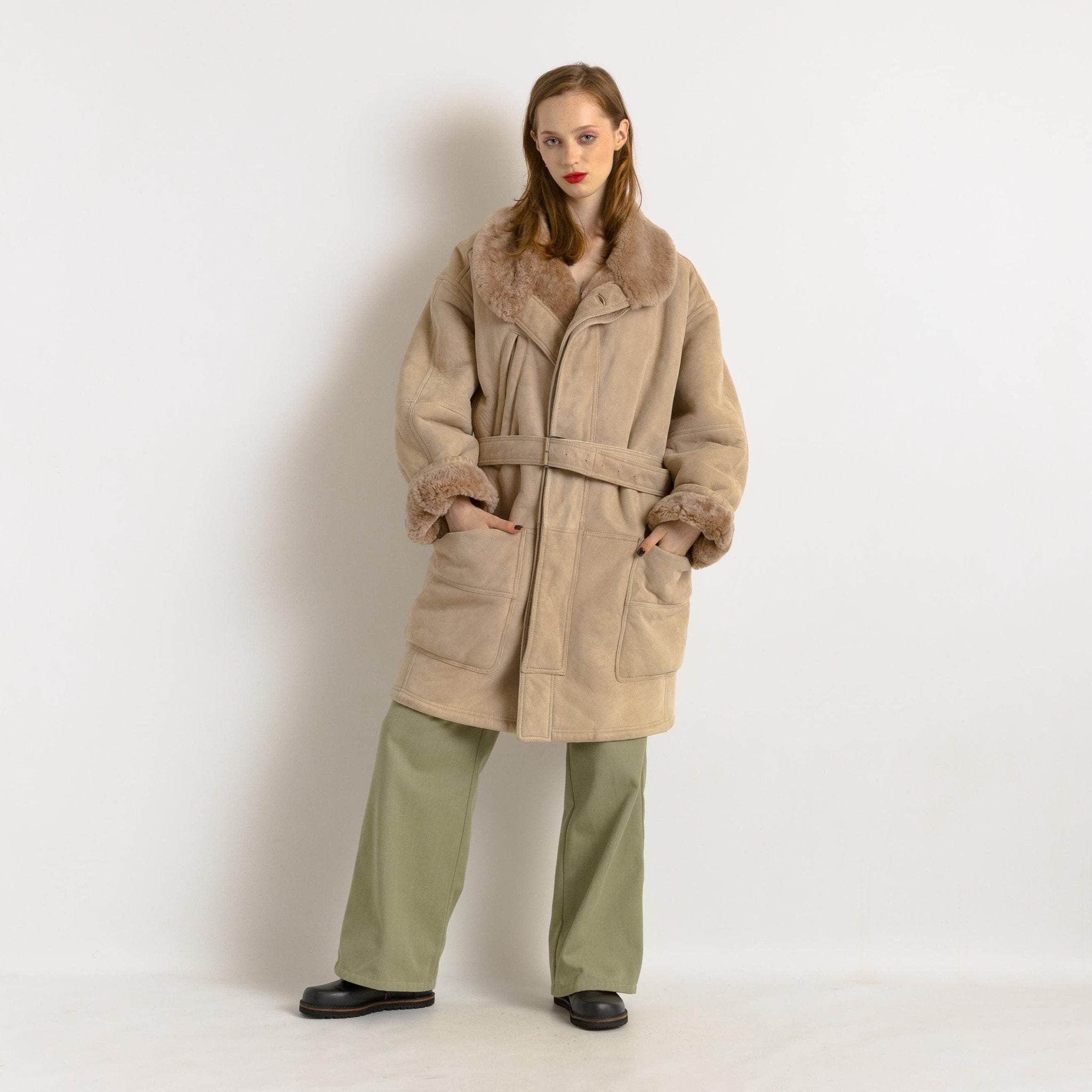 Gianfranco Ferre Vintage 80s Genuine Suede Sheep Shearling Coat/Vintage Suede Shearling Coat/Vintage Woman Winter Suede Coat