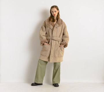 Gianfranco Ferre Vintage 80s Genuine Suede Sheep Shearling Coat/Vintage Suede Shearling Coat/Vintage Woman Winter Suede Coat