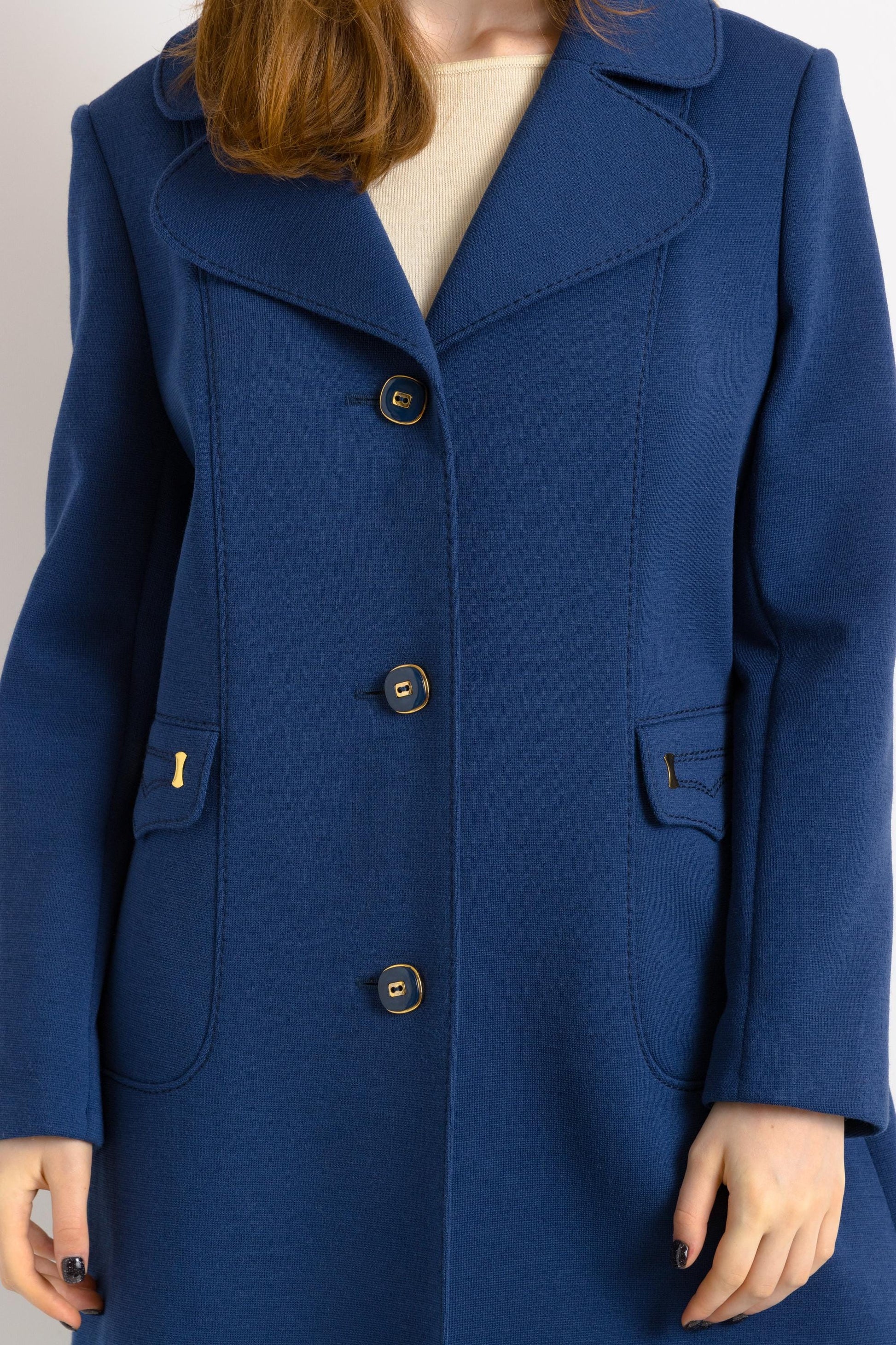 70s Vintage Vtg Rare Wool Woolmark Long Sleeve Austrian Blue Maxi Buttons Up Long Style Coat 2760 Girlfriend Gift