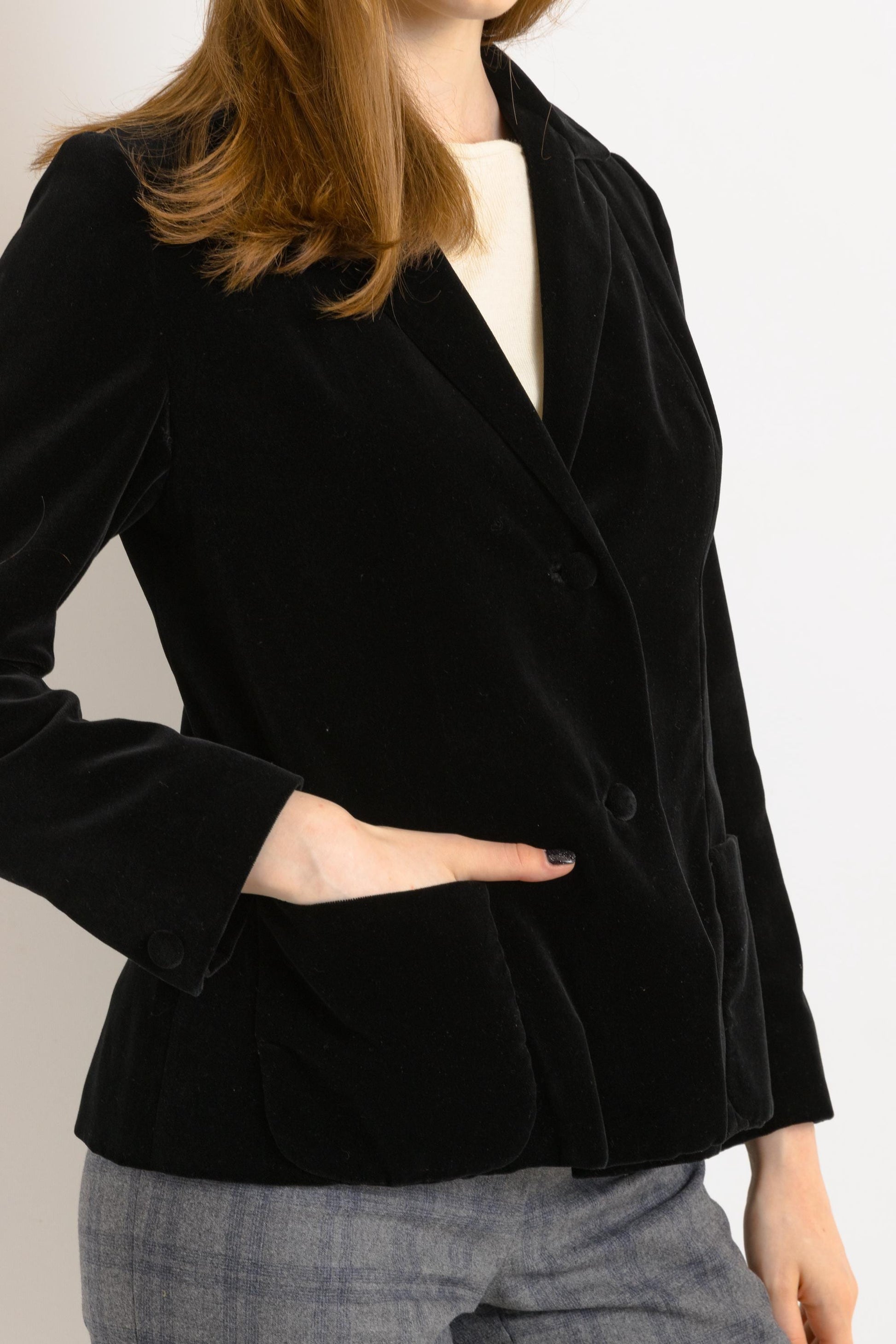 70s Vintage Vtg Rare Velor Lined Black Long Maxi Spring Blazer Outwear Jacket Girlfriend Gift Present Vintage size S Small