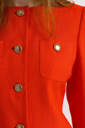 80s Vintage Amazing Incredible Peach Buttons Up Long Sleeve Blazer Jacket with High Waisted Pencil Knee Length Skirt 2874