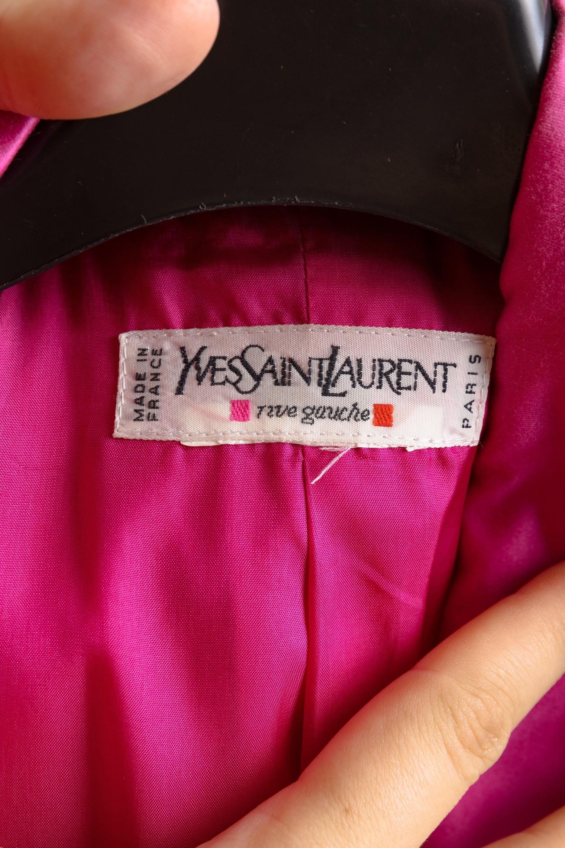 YVES SAINT LAURENT suit, 80s pink high waisted pencil skirt suit with buttons, elegant Ysl jacket and skirt set.