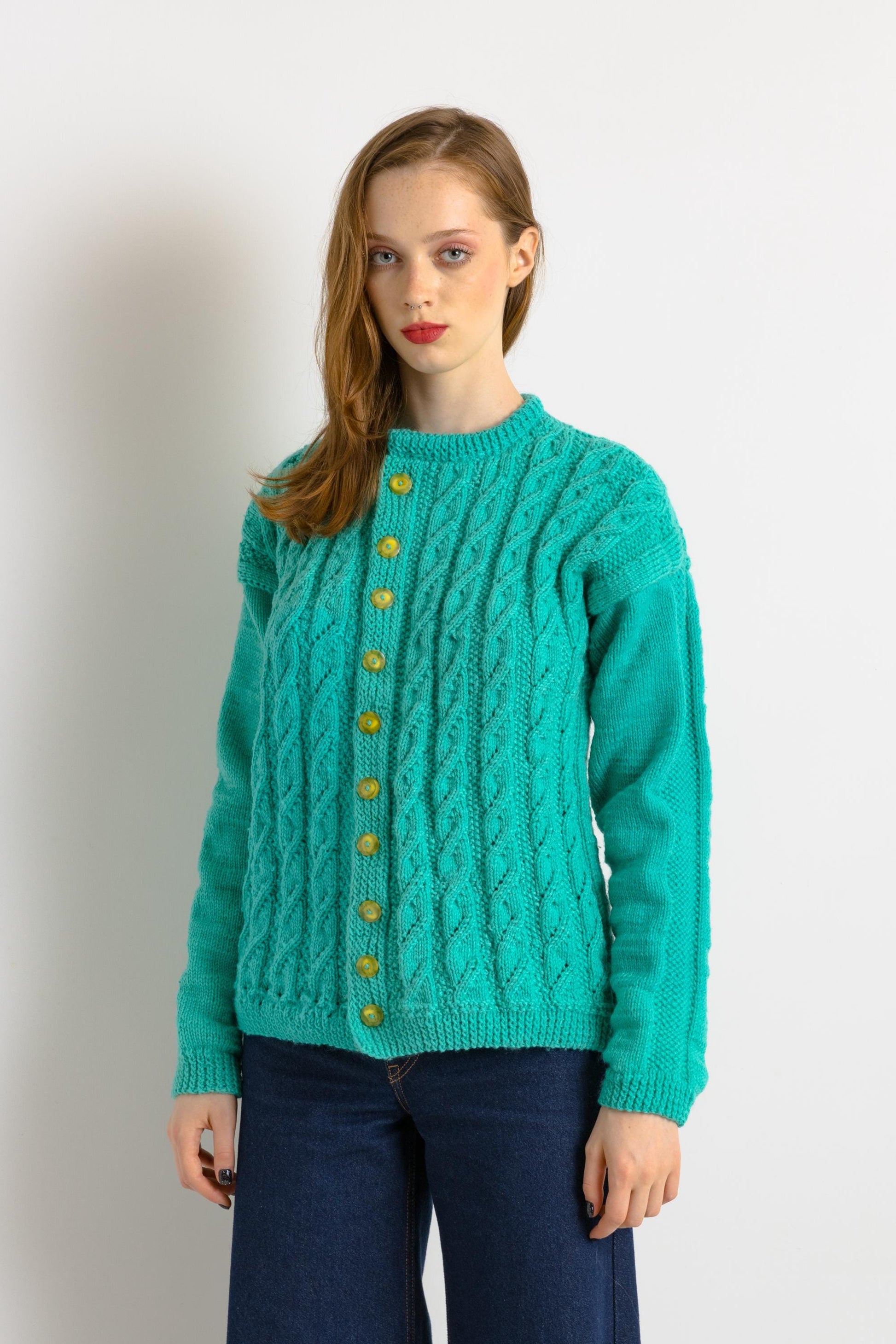 70s Vintage Oldschool Blue Handknitted Knitwear Handknitted Buttons Up Sweater Jumper Pullover 4972/ Vintage Blue Knitted Cardigan