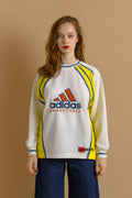 Vintage Adidas Big logo Sweatshirt Men's Size XS Yellow Retro Sport White Jumper Oversize Athletic Casual Wear 90's Cotton size XS