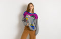 80s Vintage Wool Abstract Pattern Print Woman Sweater. Vintage Woman Abstract Wool Jumper. Vintage Relaxed Woman Pullover