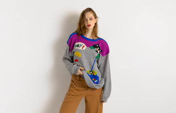 80s Vintage Wool Abstract Pattern Print Woman Sweater. Vintage Woman Abstract Wool Jumper. Vintage Relaxed Woman Pullover