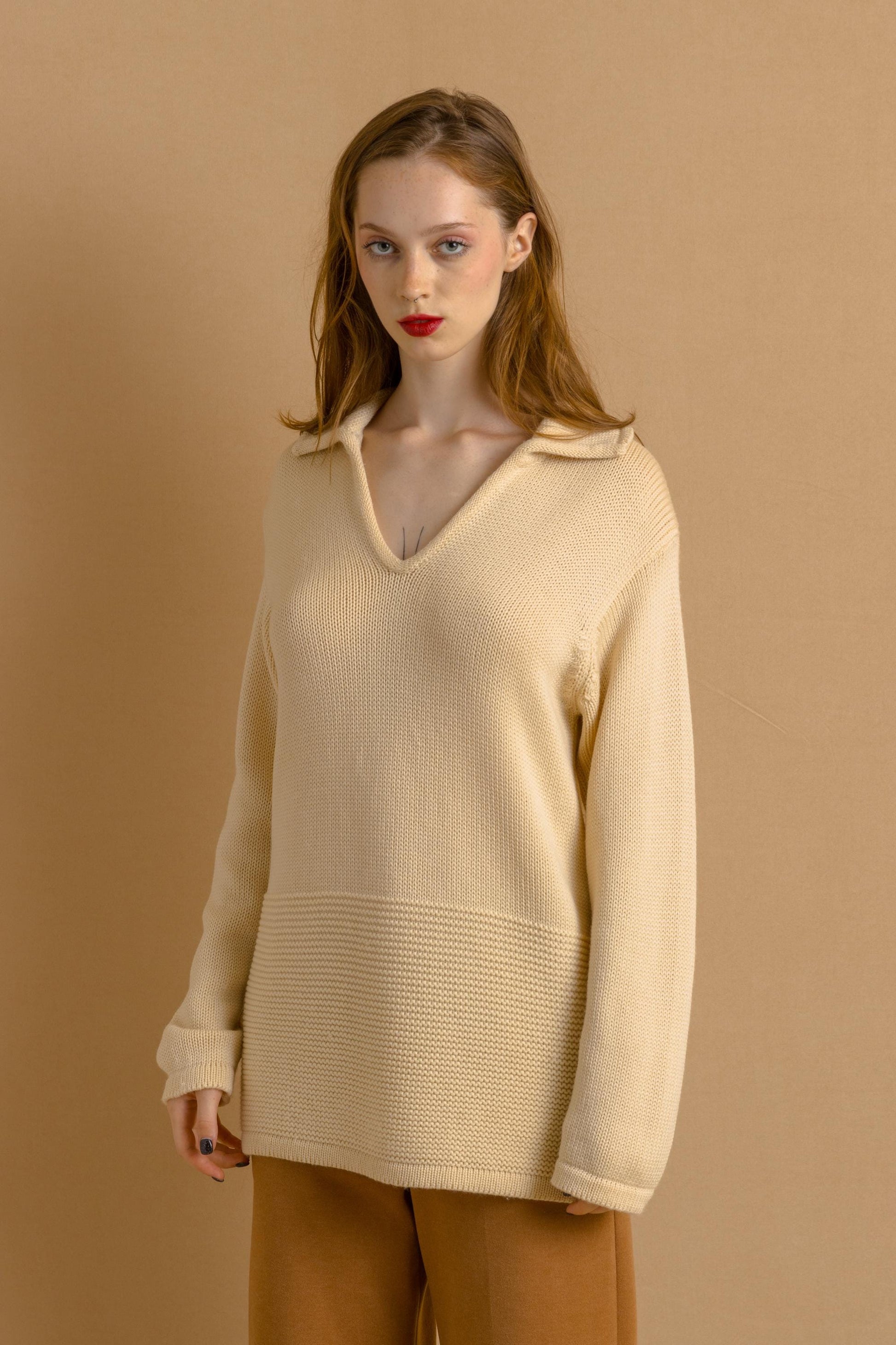 80s Vintage Beige Casual V Neck Woolmark Pure Wool Sweater Jumper Cardigan Girlfriend Gift Present Womans Wear Vintage Clothes 4626