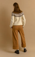 70s Vintage Iceland Norway Knitwear Handknitted Crew Neck Beige Brown Ornament Wool Jumper Sweater size Small