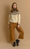 70s Vintage Iceland Norway Knitwear Handknitted Crew Neck Beige Brown Ornament Wool Jumper Sweater size Small