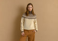 70s Vintage Iceland Norway Knitwear Handknitted Crew Neck Beige Brown Ornament Wool Jumper Sweater size Small