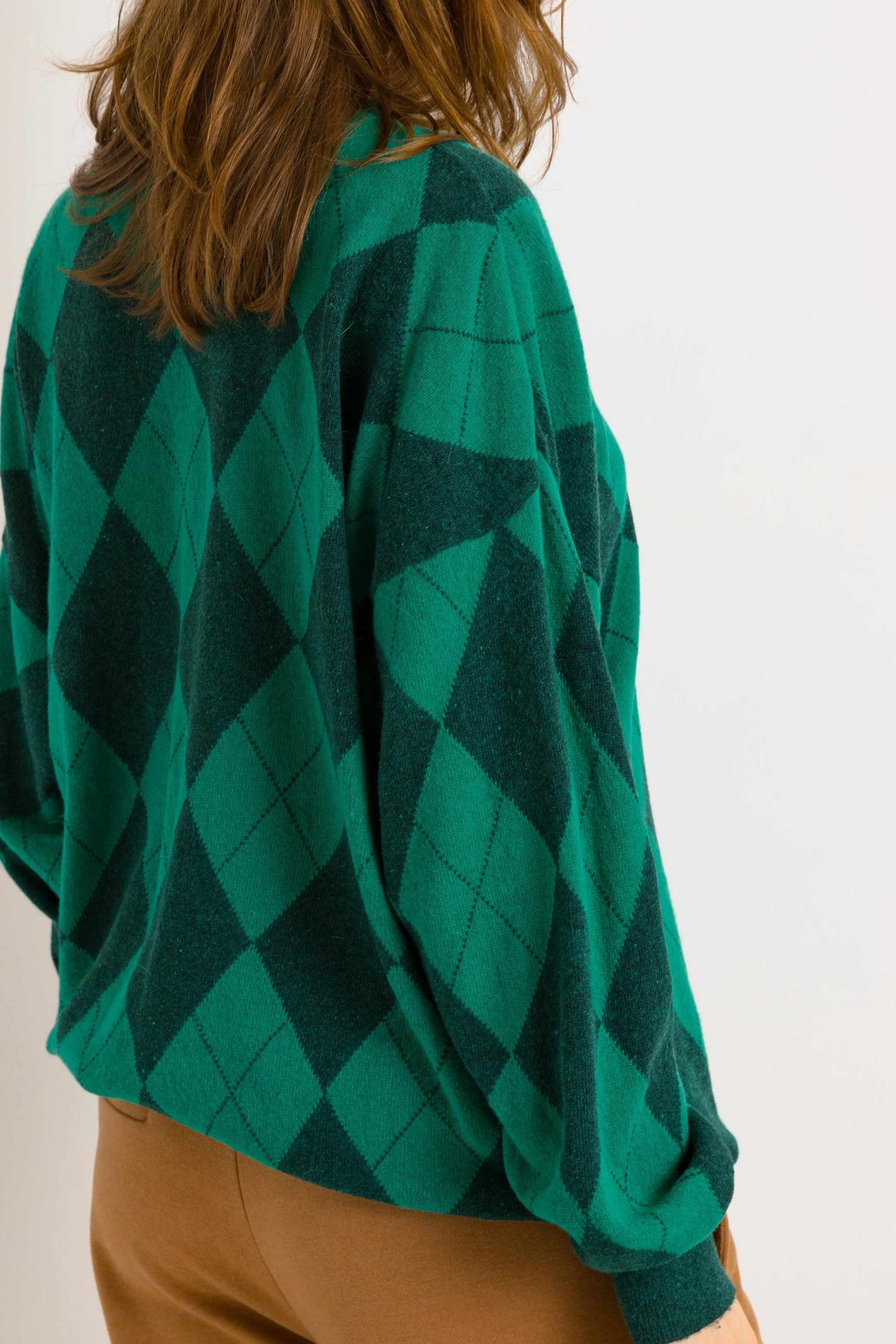 80s Vintage Wool Checked Round Neck Pullover Sweater Jumper in Green size 38 Medium Girlfriend Gift Present Womans Wear Vintage Clothes