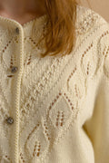 Unique Lovely Beige Vintage Cardigan with PopCorn Embroidered Knitted Jacket Folk Embroidery Wool Retro Hand Knit Austrian 4415