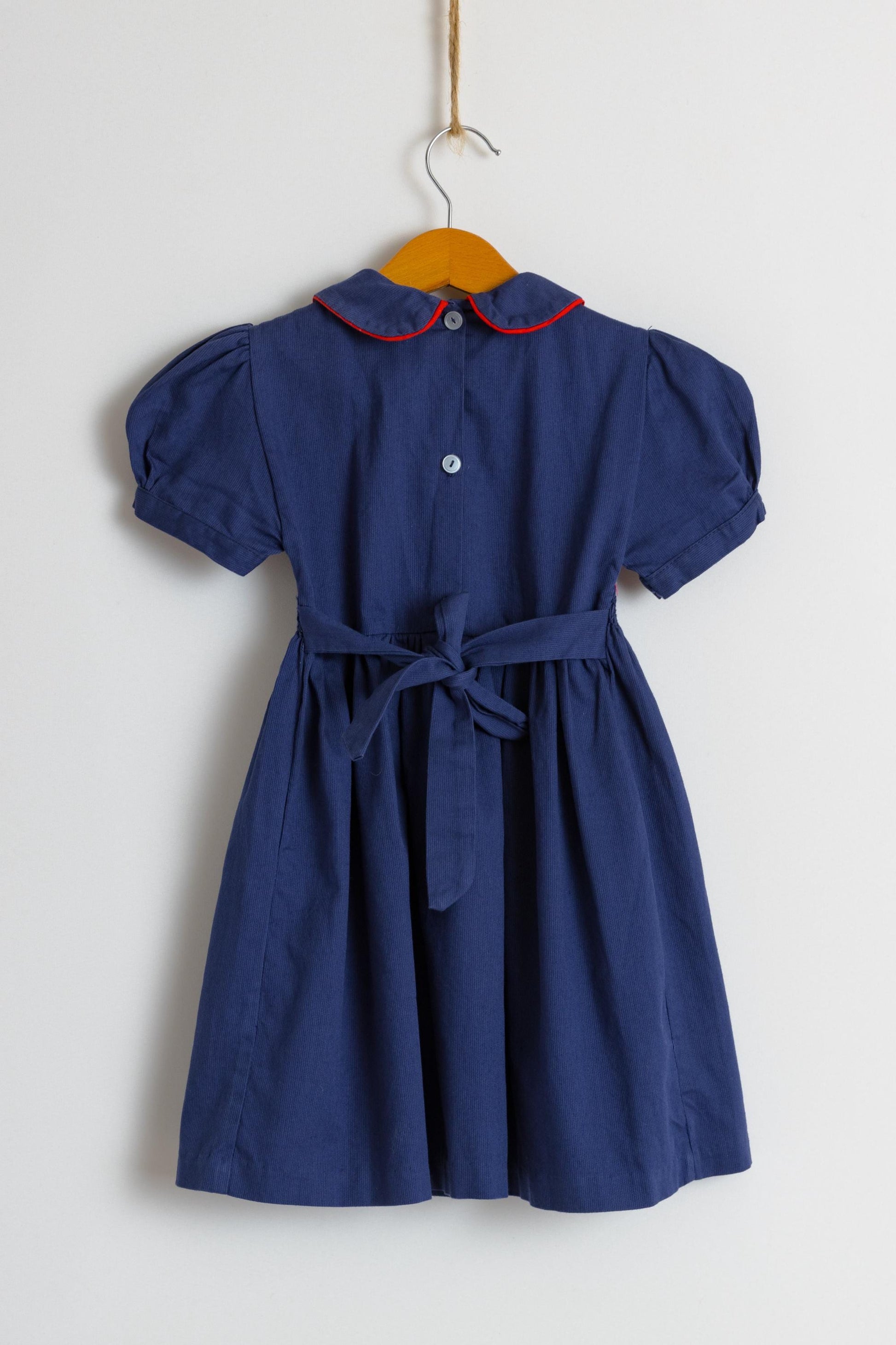 Vintage 1970s Child's Dress | Blue Navy Embroidered Print Dress | 4-5 years old