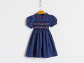 Vintage 1970s Child's Dress | Blue Navy Embroidered Print Dress | 4-5 years old