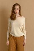 90s Vintage 100% Lambswool VBoat Neck Beige Sweater Jumper Top Girlfriend Present Womans Wear Vintage Clothes 4892 Woman Small