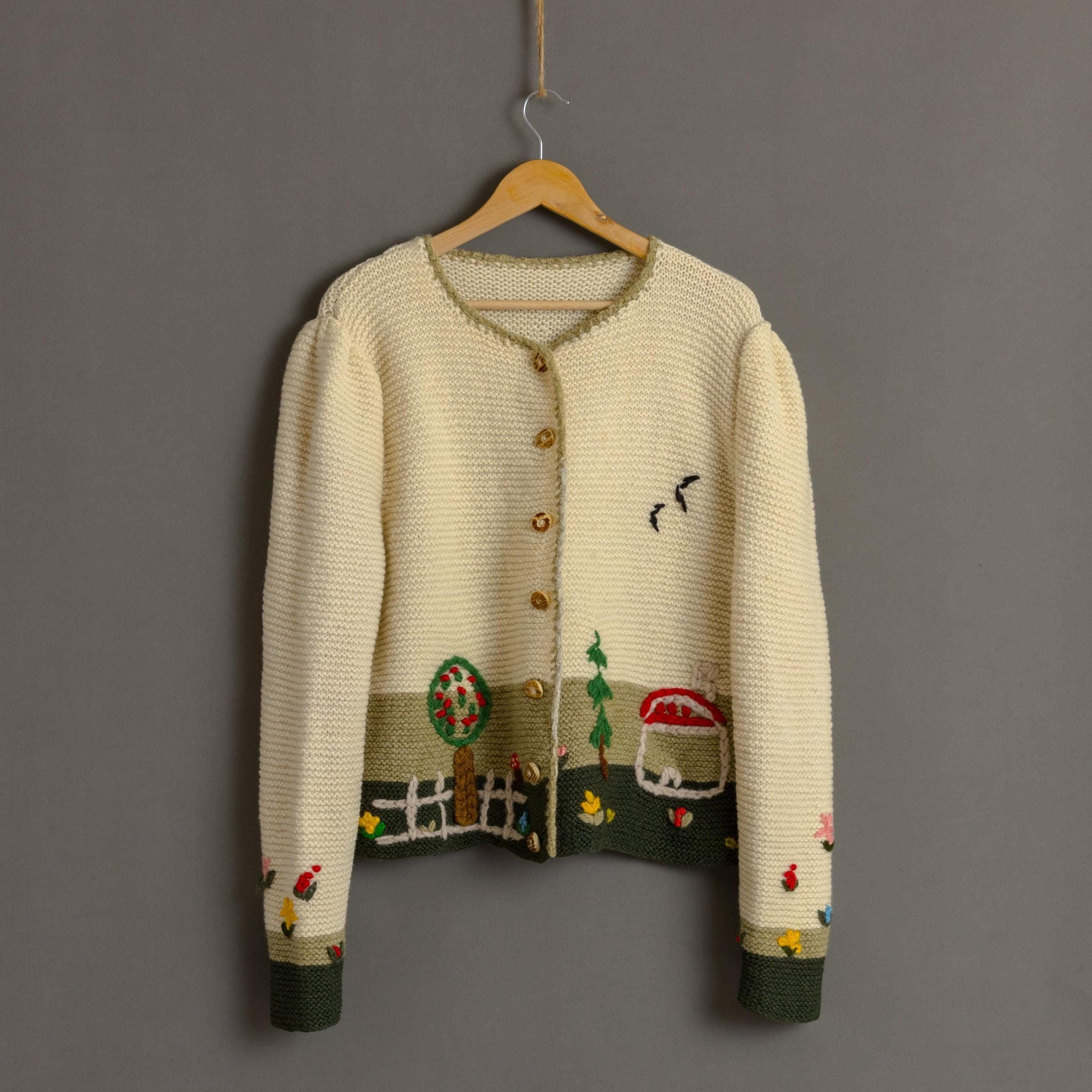 Original 1970s Tyrol Austrian/Bavarian Style Cardigan,Embroidered Folk/Cottagecore Knitwear/Jacket size Medium