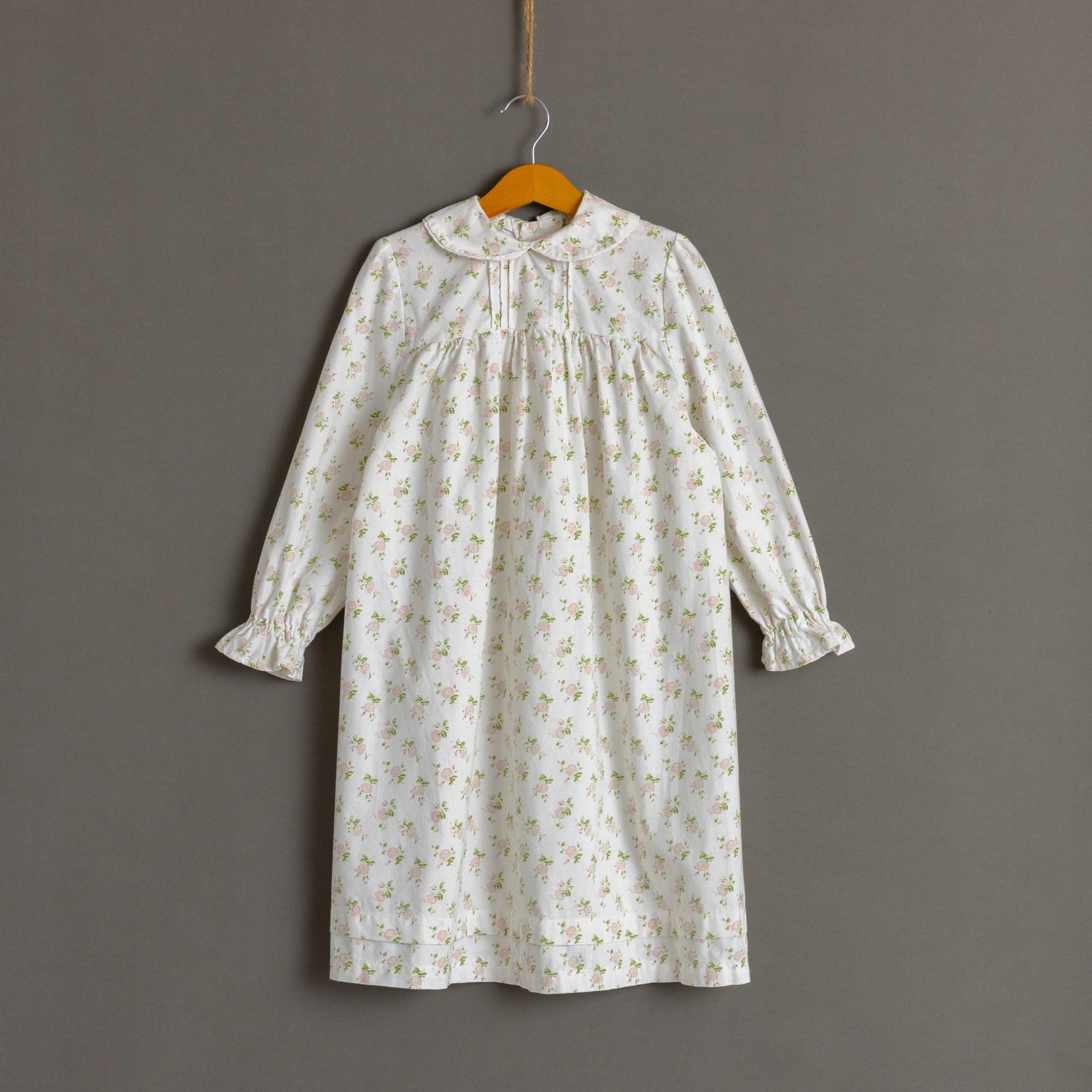 Vintage 1980s Cotton Boho Child's Dress | White Maxi Floral Print Dress | 6 years old 104cm