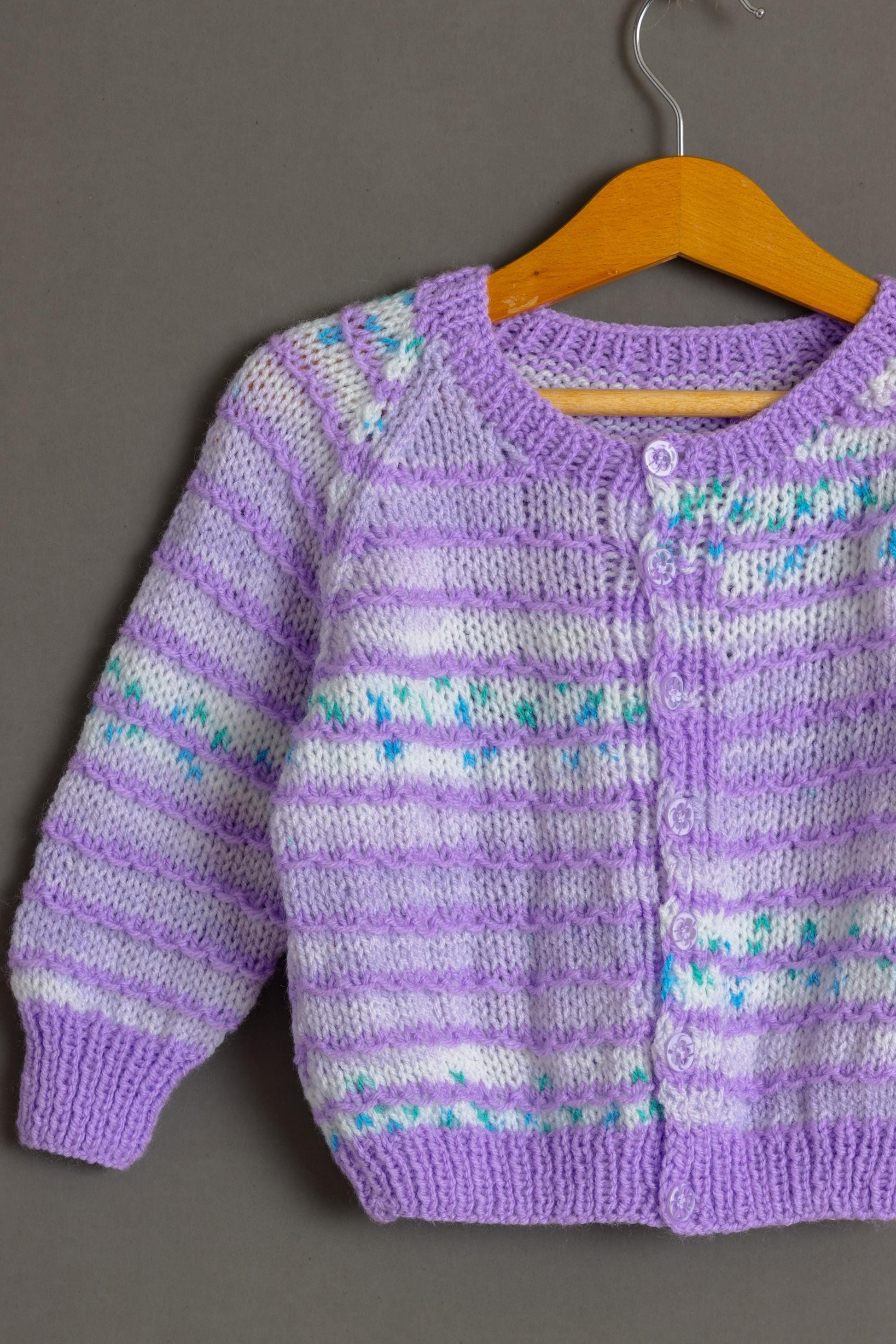 Preloved Vintage Kids Girl Purple Striped Knitted Buttos Up Cardigan size 2T 92cm