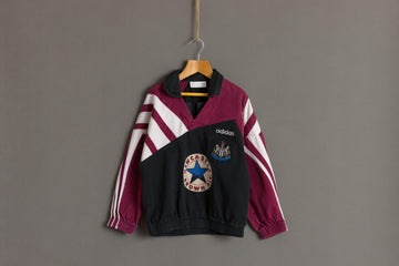 ADIDAS 1990s vintage boys girls newcastle jumper/ Kids ADIDAS sweatshirt/ 3-stripes maroon/US 8T 128 cm