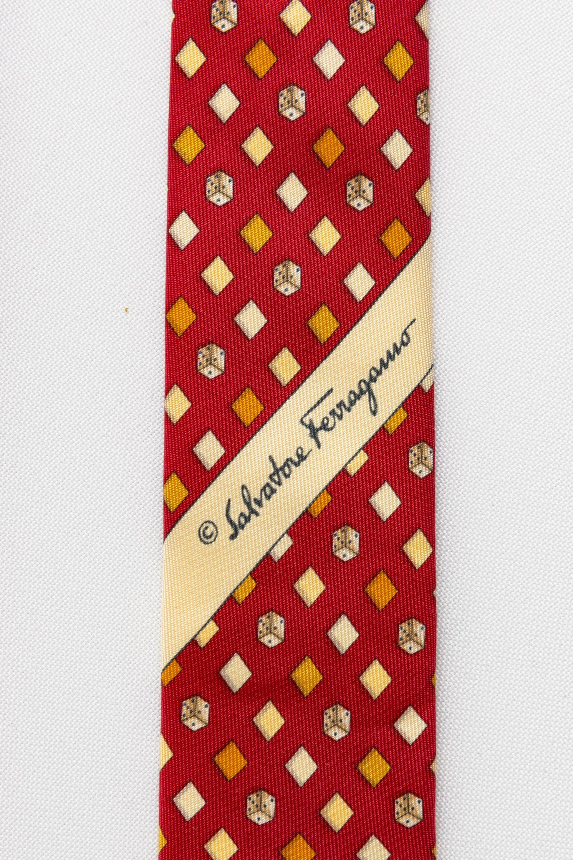 Vintage Salvatore Ferragamo Tie abstract pattern print necktie retro beautiful luxury gift for men accessories silk 90s style men's