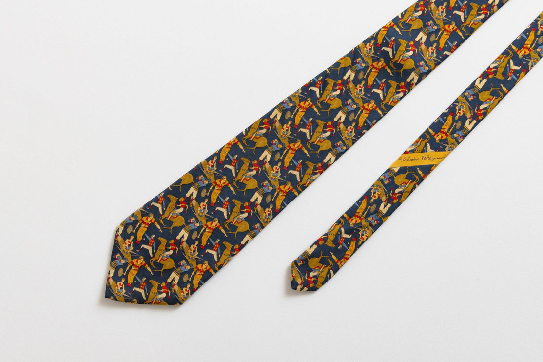 Vintage Salvatore Ferragamo Tie horses pattern print necktie retro beautiful luxury gift for men accessories silk 90s style men's