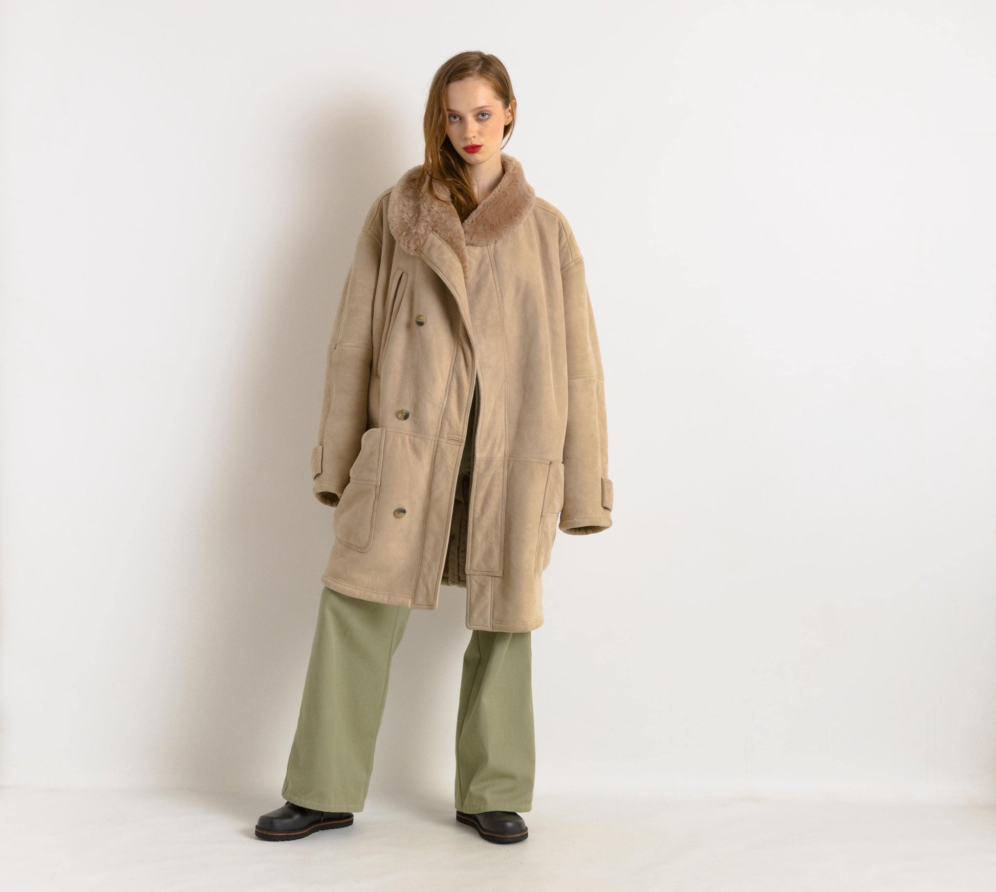 Gianfranco Ferre Vintage 80s Genuine Suede Sheep Shearling Coat/Vintage Suede Shearling Coat/Vintage Woman Winter Suede Coat