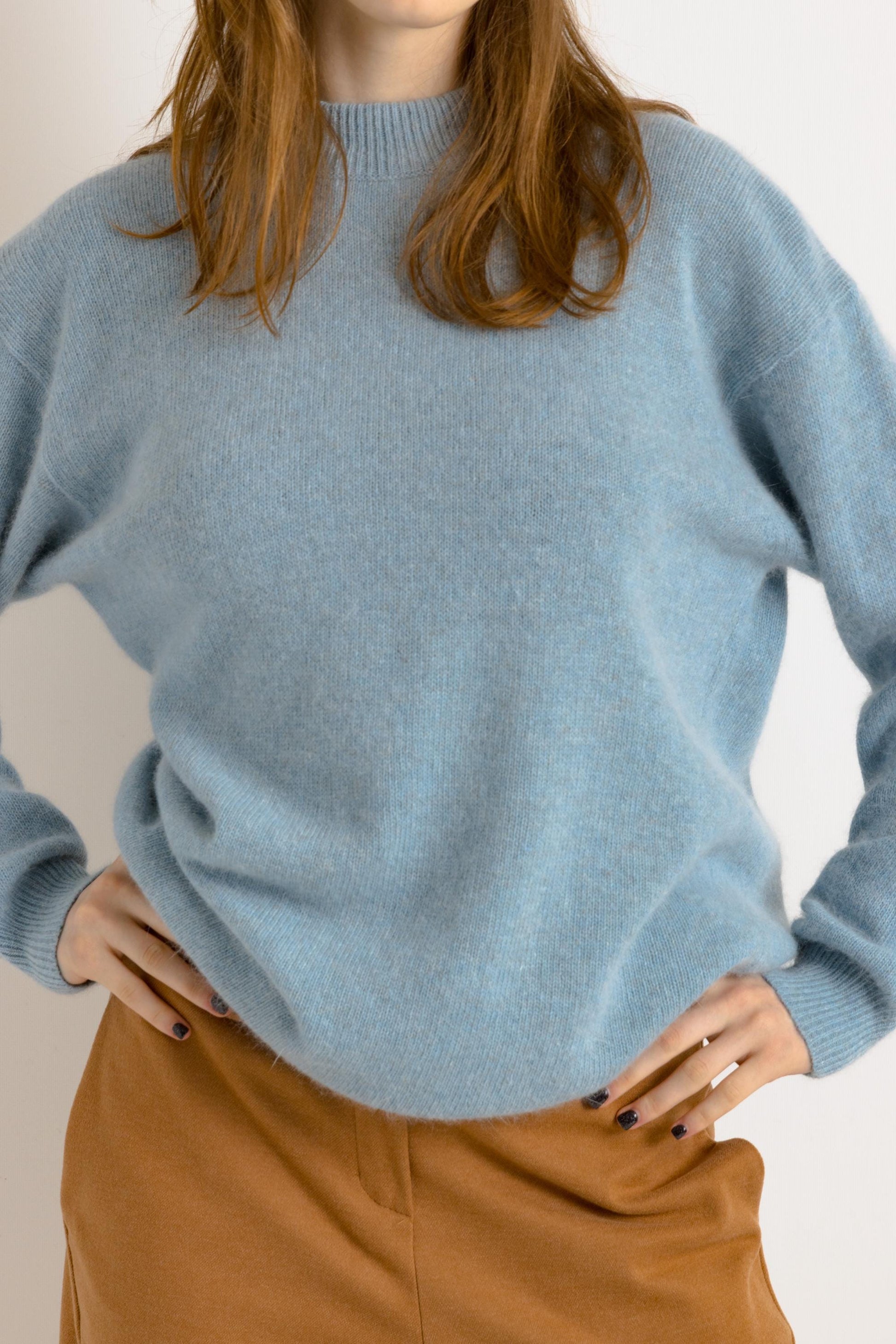 90s Vintage Blue Casual Crew Neck Angora Wool Sweater Jumper Cardigan Girlfriend Gift Present Womans Wear Vintage Clothes