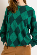 80s Vintage Wool Checked Round Neck Pullover Sweater Jumper in Green size 38 Medium Girlfriend Gift Present Womans Wear Vintage Clothes