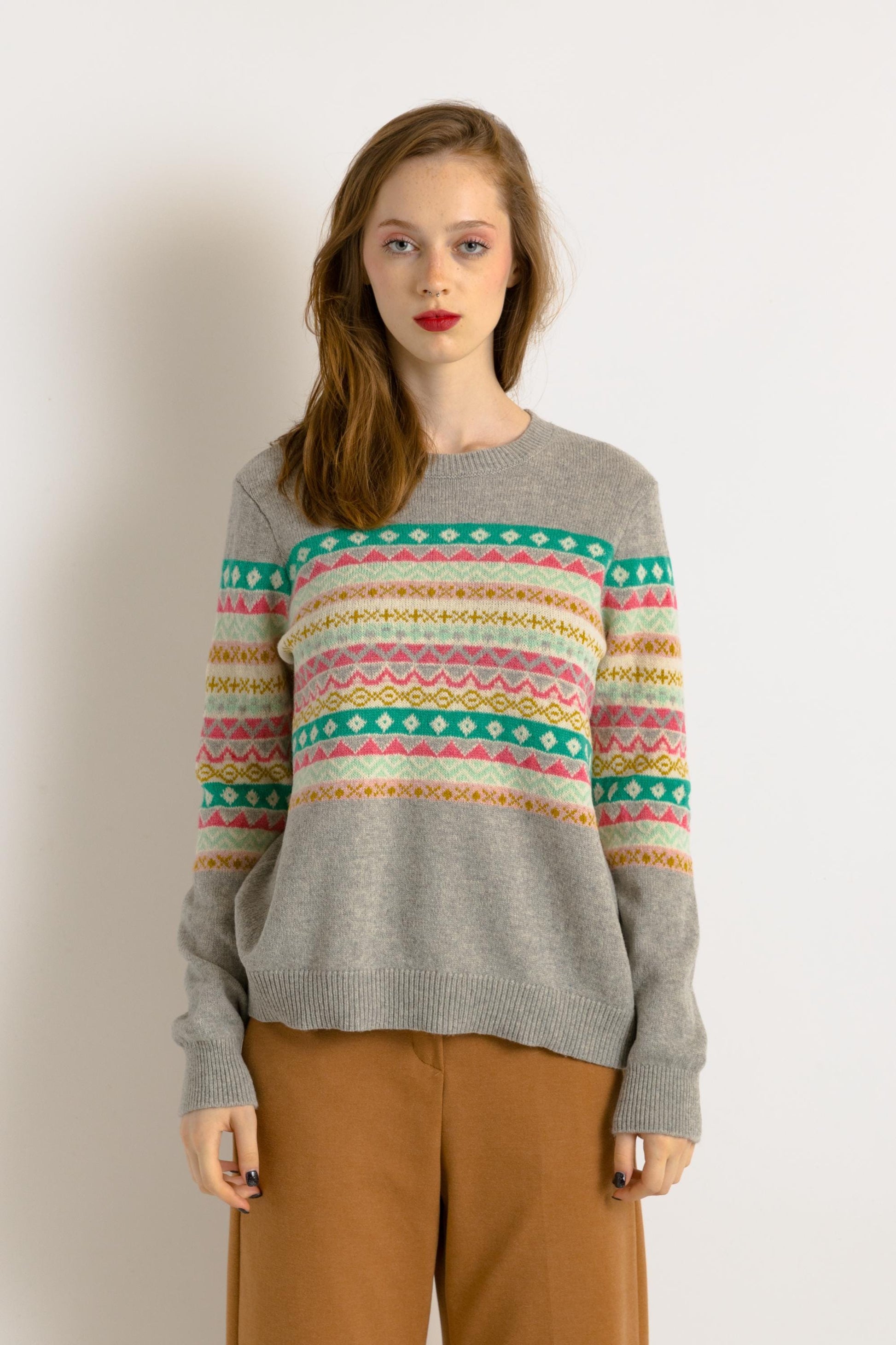 90s Vintage Woman 100% Wool Lana Gray Multi Retro Woman Jumper Sweater Top in Small Medium / Vintage Woman Wool Jumper Sweater